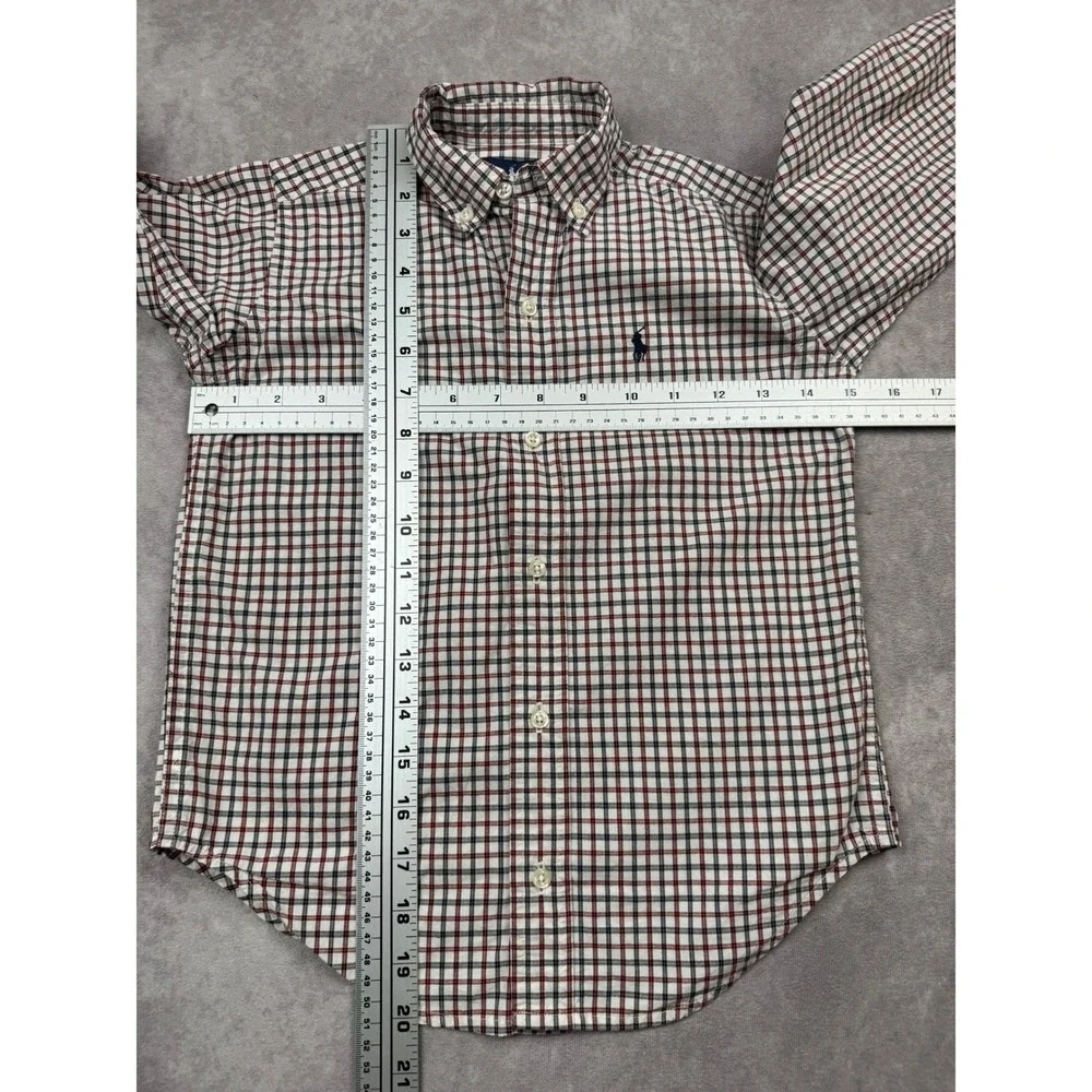 Ralph Lauren Kids Plaid Button Down Shirt Cream Burgundy Navy Size 5 YTL6-313